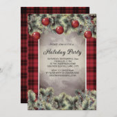 バッファロー素朴プレイドシルバーグレーホリデーパーティー 招待状 (正面/裏面)