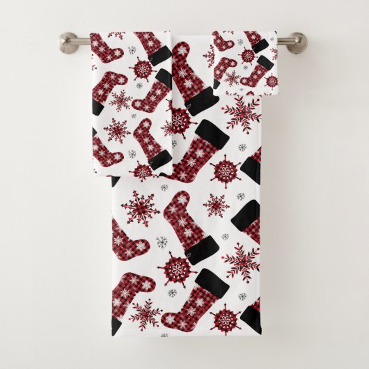 バッファロー素朴プレイドストッキングスノーフレークスクリスマス バスタオルセット (インサイチュ)