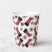 バッファロー素朴プレイドストッキングスノーフレークスクリスマス 紙コップ (裏面)