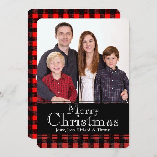 バッファロー素朴プレイドディアー〔雄ジカの〕枝角クリスマスフォト シーズンカード (正面/裏面)