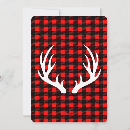 バッファロー素朴プレイドディアー〔雄ジカの〕枝角クリスマスフォト シーズンカード (裏面)