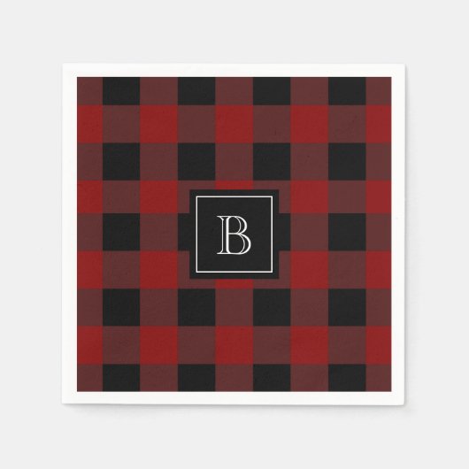 バッファロー素朴プレイドパターンモノグラムのイニシャル スタンダードカクテルナプキン (正面)
