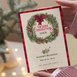 バッファロー素朴プレイドファームハウスクリスマスリース シーズンカード