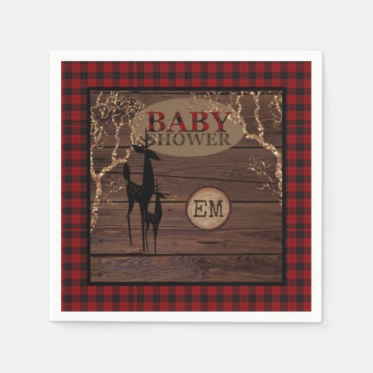 バッファロー素朴プレイドベビーシャワーイニシャル スタンダードカクテルナプキン (正面)