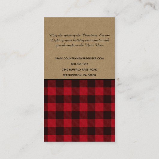 バッファロー素朴プレイドメリークリスマスクラフト 名刺 (裏面)