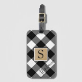 バッファロー素朴プレイドモノグラム名白黒 ラゲッジタグ (正面縦)
