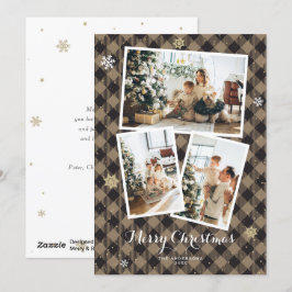 バッファロー素朴プレイド写真コラージメリークリスマス シーズンカード