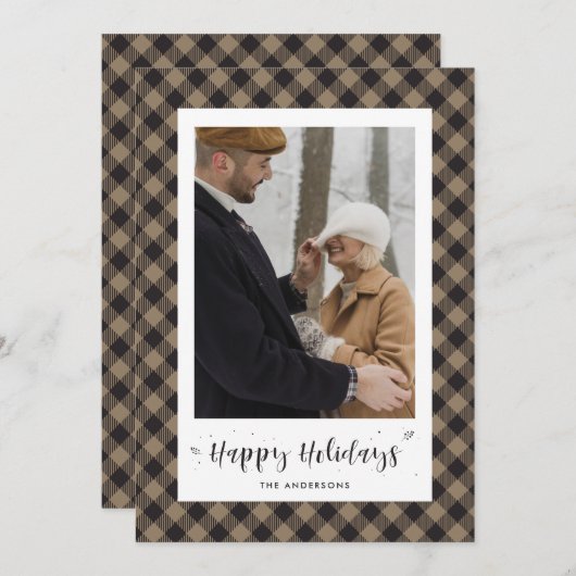 バッファロー素朴プレイド写真ホリデーカード シーズンカード (正面/裏面)