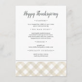 バッファロー素朴プレイド感謝祭ディナー メニュー (正面)