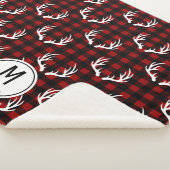 バッファロー素朴プレイド&ホワイトディアー〔雄ジカの〕枝角モノグラム シェルパブランケット (3/4)