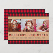 バッファロー素朴プレイド | 3写真のクリスマスグリーティング シーズンポストカード (正面/裏面)