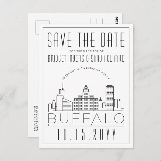 バッファロー結婚ズ |スタイル設定されたスカイライン日付を保存 ポストカード (正面/裏面)