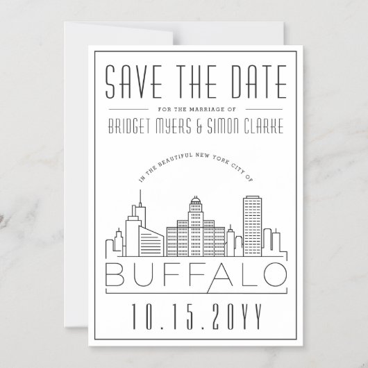 バッファロー結婚ズ |スタイル設定されたスカイライン日付を保存 マグネット招待状 (正面)