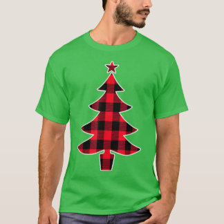 バッファロー赤い格子状クリスマスツリーのためのママパパと Tシャツ