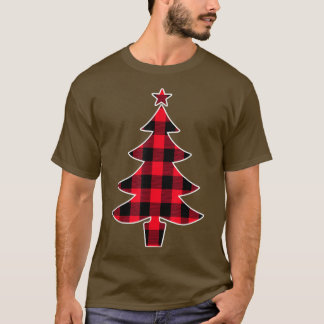 バッファロー赤い格子状クリスマスツリーのためのママパパと Tシャツ
