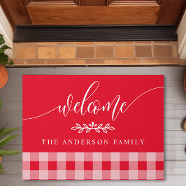 バッファロー赤と白チェックへようこそパーソナライズされた ドアマット