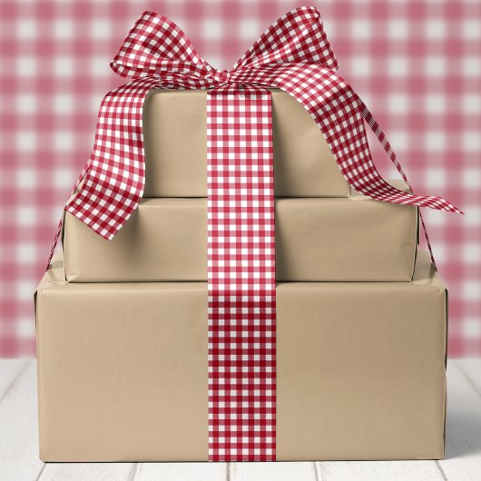 バッファロー赤と白プレイドクリスマス サテンリボン