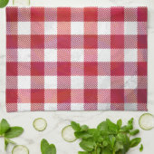 バッファロー赤と白プレイド キッチンタオル (折り畳み)