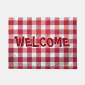バッファロー赤と白プレイド ドアマット (正面)