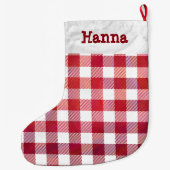 バッファロー赤と白プレイド ラージクリスマスストッキング (裏面)