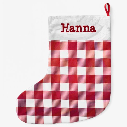 バッファロー赤と白プレイド ラージクリスマスストッキング (裏面)