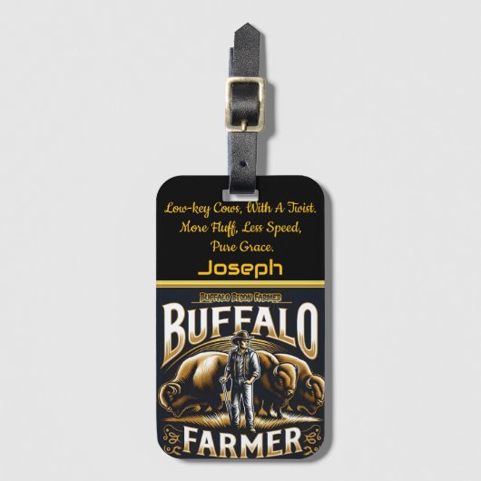 バッファロー農家はバイソンと誇り高く立威厳のあるつ ラゲッジタグ (正面縦)