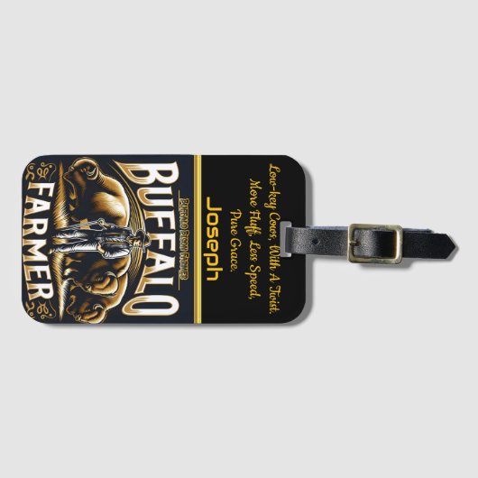 バッファロー農家はバイソンと誇り高く立威厳のあるつ ラゲッジタグ (正面横)