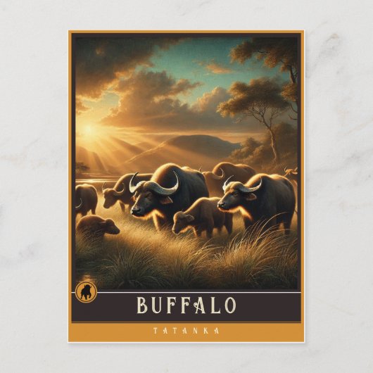 バッファロー | かわいい家族ヴィンテージ動物はがき ポストカード (正面)