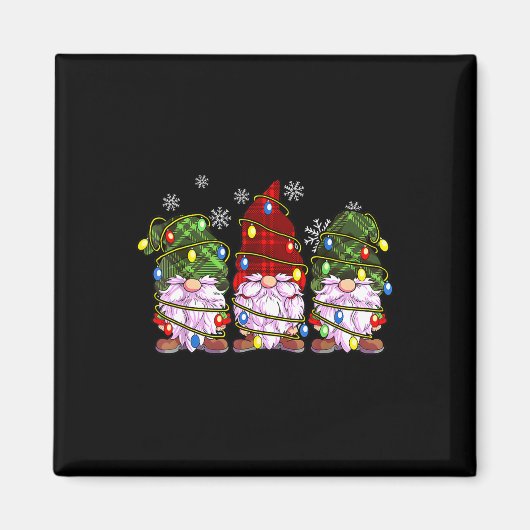 バッファロー・チェックの赤いクリスマスのノーム3人 マグネット (正面)