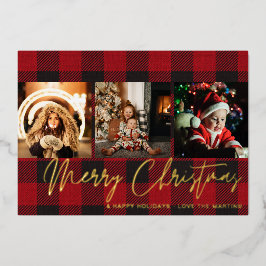 バッファロー チェック 3 枚の写真 メリークリスマス 箔招待状
