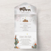 バッファロー・ビソン・カクタス・ブックが女の子のベビーシャワーをリクエスト オールインワン招待状 (内側)