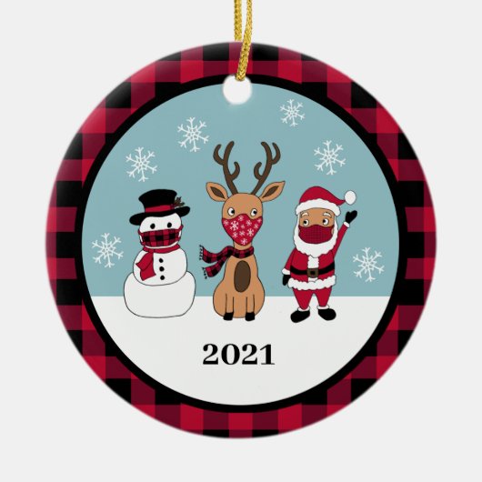 バッファロー・プレおもしろいイド・チェック・サンタ・マスク セラミックオーナメント (正面)