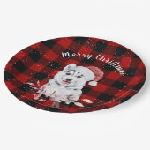 バッファロー・プレイドのクリスマスハスキー ペーパープレート (アングル)
