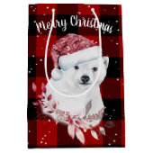 バッファロー・プレイドのクリスマスベア ミディアムペーパーバッグ (正面)