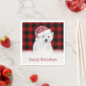 バッファロー・プレイドのクリスマスポーラーベア スタンダードカクテルナプキン (インサイチュ)