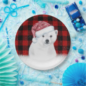バッファロー・プレイドのクリスマスポーラーベア ペーパープレート (パーティー)