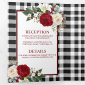 バッファロー・プレイドのブルゴーニュと白結婚のバラ 三つ折り招待状 (内部最初)