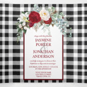 バッファロー・プレイドのブルゴーニュと白結婚のバラ 三つ折り招待状 (内部中)