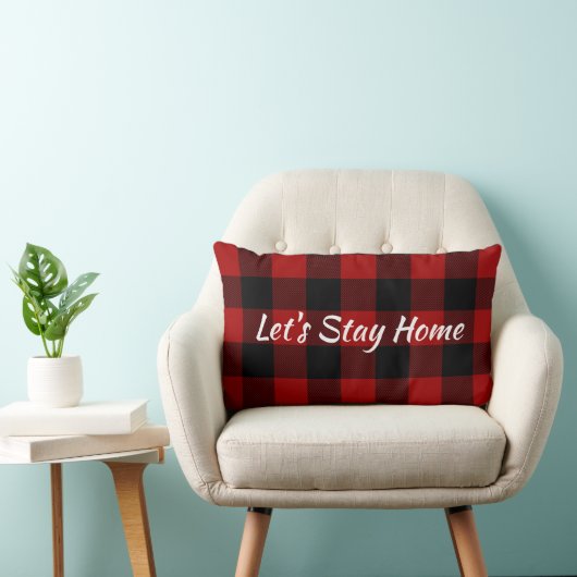 バッファロー・プレイドの「Stay Home」 ランバークッション (椅子)