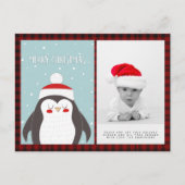 バッファロー・プレイド写真クリスマス新年の民俗ペンギン ポストカード (正面)