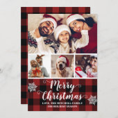 バッファロー・プレイド赤と黒の写真メリークリスマス シーズンカード (正面/裏面)