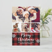 バッファロー・プレイド赤と黒の写真メリークリスマス シーズンカード (スタンド正面)