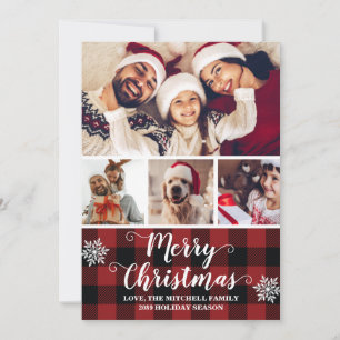 バッファロー・プレイド赤と黒の写真メリークリスマス シーズンカード
