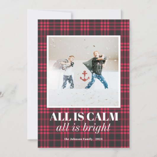 バッファロー・プレイド「すべて落ち着いた」写真おもしろいクリスマス シーズンカード (正面)