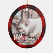 バッファロー・プレイド・キャット・初めてのクリスマス写真 セラミックオーナメント (左)