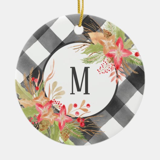 バッファロー・プレイド&ヤドリートー付きクリスマス・オーナメント セラミックオーナメント (正面)