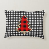 バッファロー・プレイド、赤いギンガム・クリスマスツリー アクセントクッション (裏面)