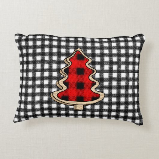 バッファロー・プレイド、赤いギンガム・クリスマスツリー アクセントクッション (裏面)