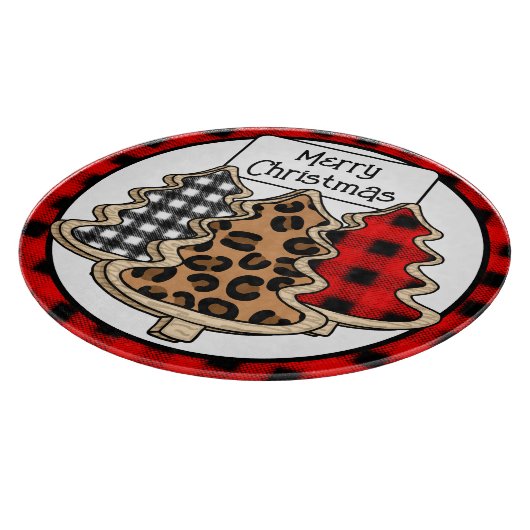バッファロー・プレイド、赤いギンガム、クリスマスツリー カッティングボード (角)