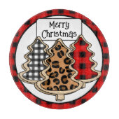 バッファロー・プレイド、赤いギンガム、クリスマスツリー カッティングボード (正面)